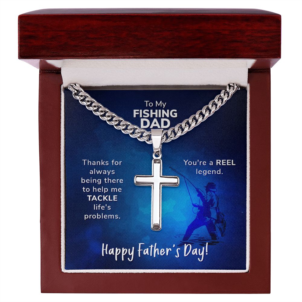 To My Fishing Dad - Artisan Cross on Cuban Link Chain