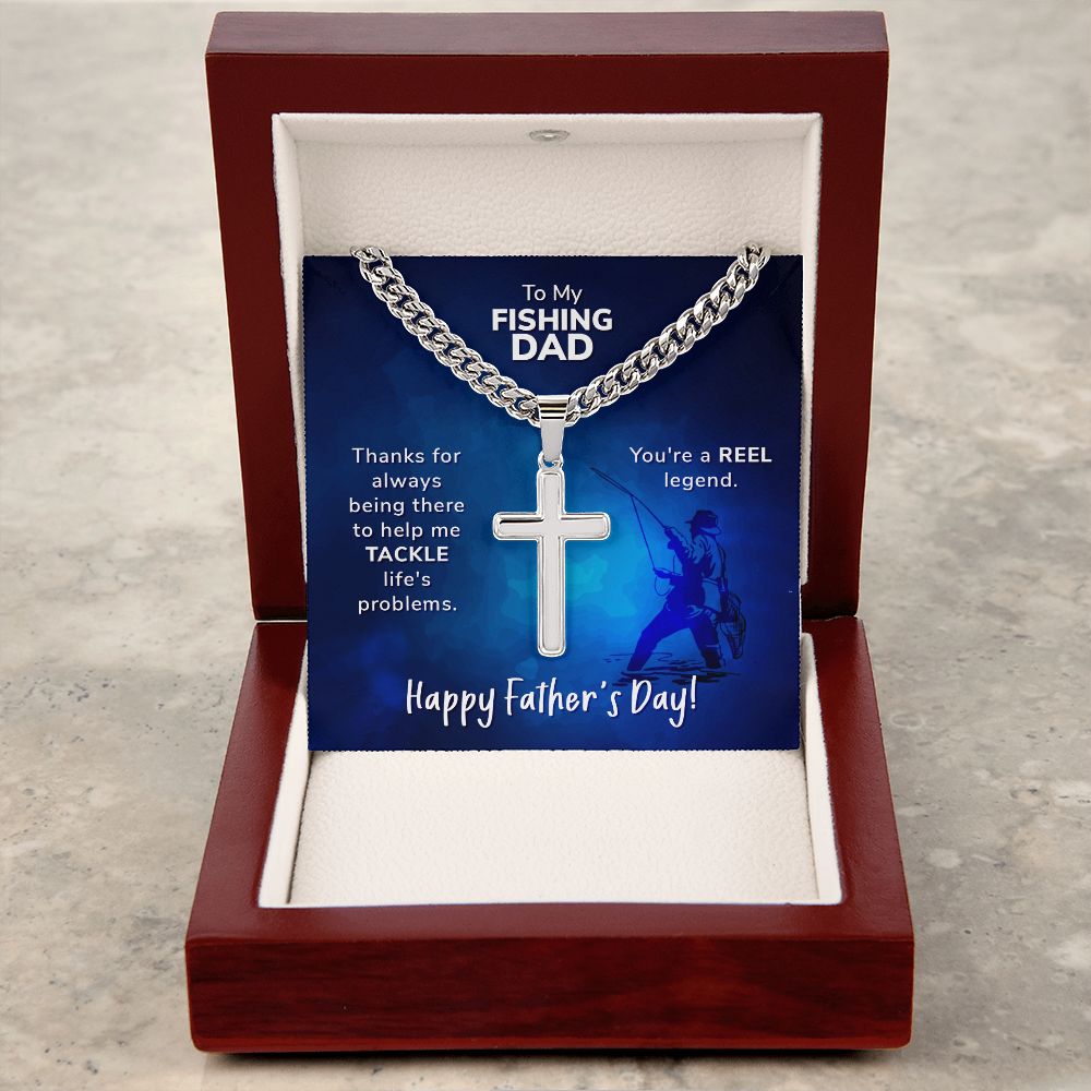 To My Fishing Dad - Artisan Cross on Cuban Link Chain