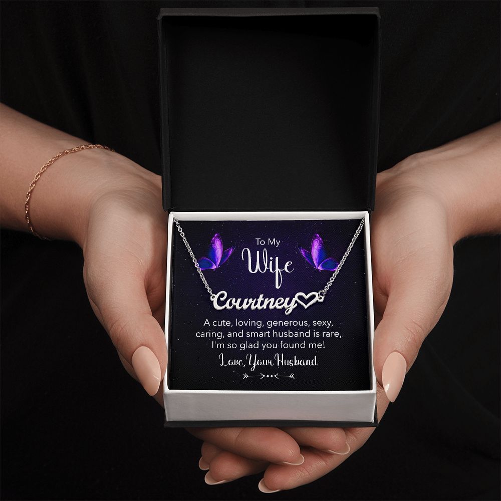 Name Necklace With Heart for Wife
