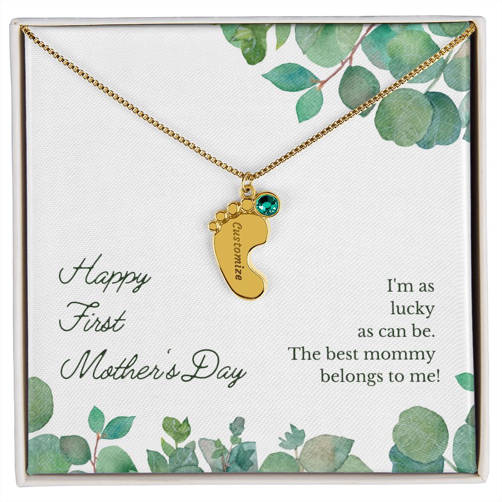 Engraved Baby Feet Name Necklace for First Mother's Day