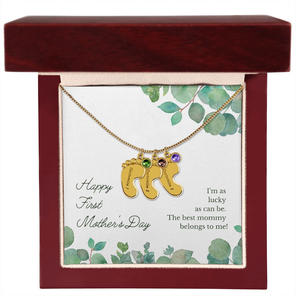 Engraved Baby Feet Name Necklace for First Mother's Day