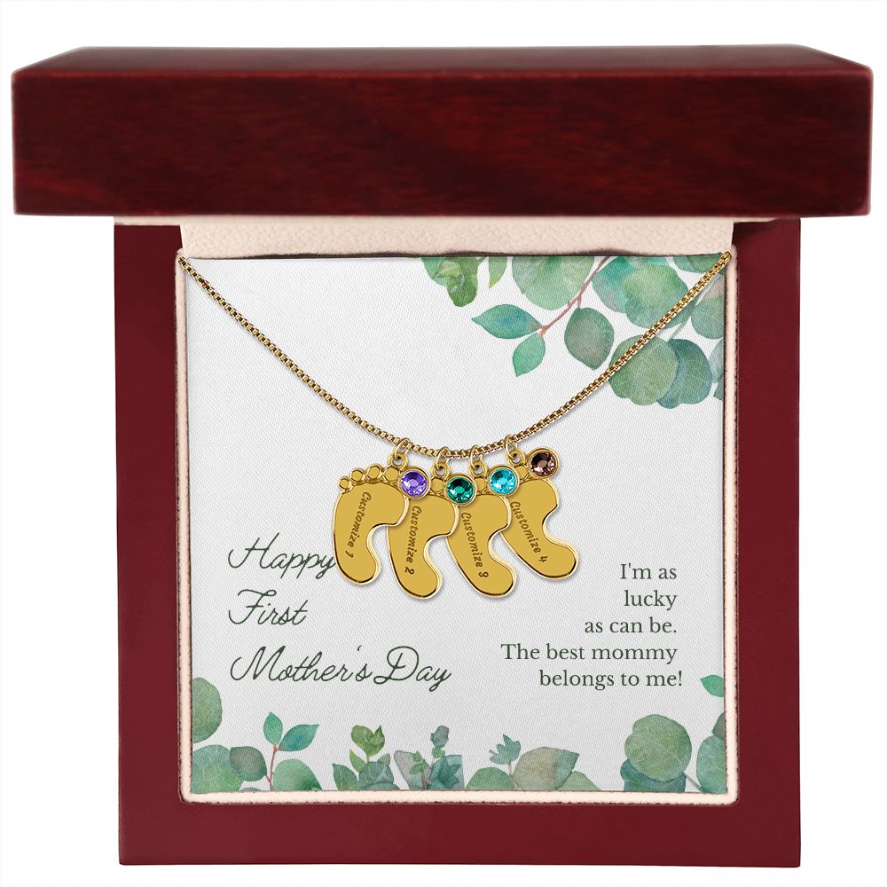 Engraved Baby Feet Name Necklace for First Mother's Day